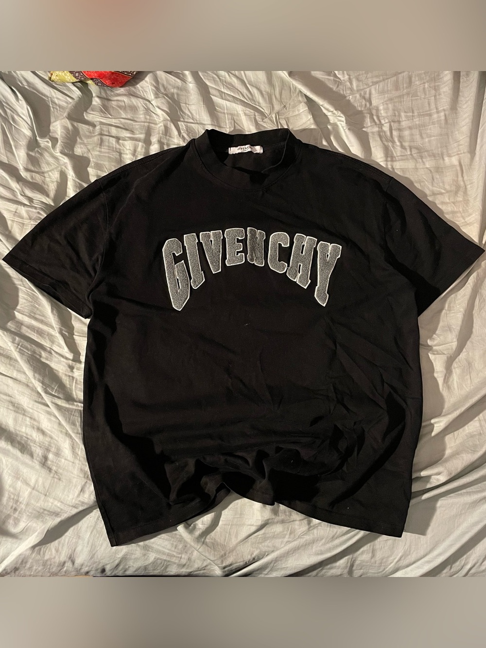 Givenchy Black Short-Sleeve Logo Tee with Silver Embroidery